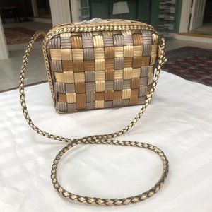 CEM bronze, gold, and silver woven leather purse